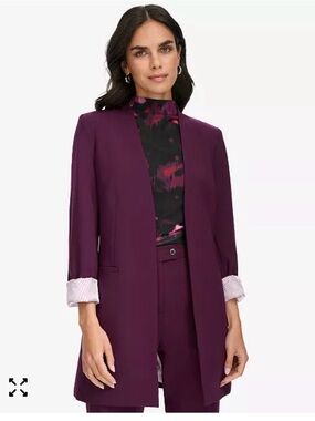 Calvin Klein Plum Open Front Blazer Size 10 Collarless Work Jacket